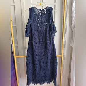 Laundry by Shelli Segal Navy Cold Shoulder Lace Dress – Size 14